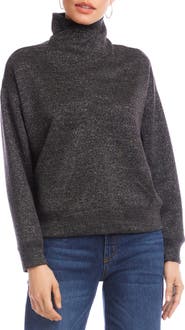Karen Kane Metallic Faux Wrap Turtleneck Top