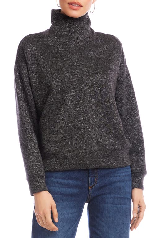 Karen Kane Metallic Faux Wrap Turtleneck Top In Gray