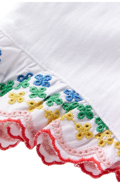 Mini Boden Kids' Embroidered Eyelet Flutter Sleeve Cotton T-shirt In White