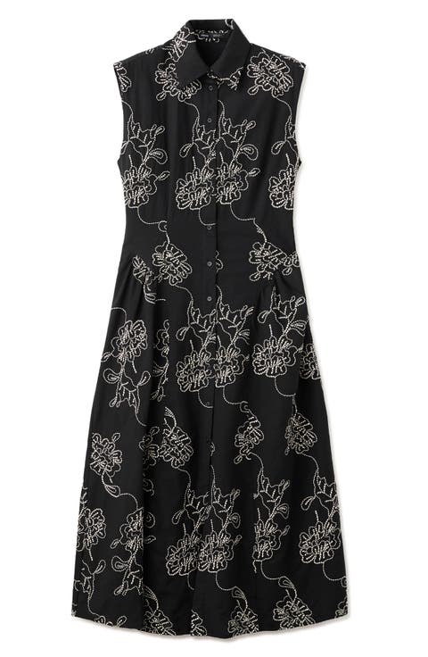 Floral Embroidered Sleeveless Midi Dress