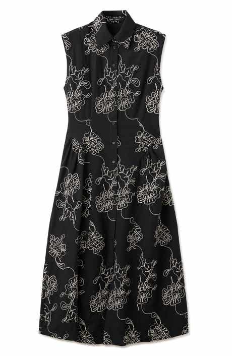 Floral Embroidered Sleeveless Midi Dress