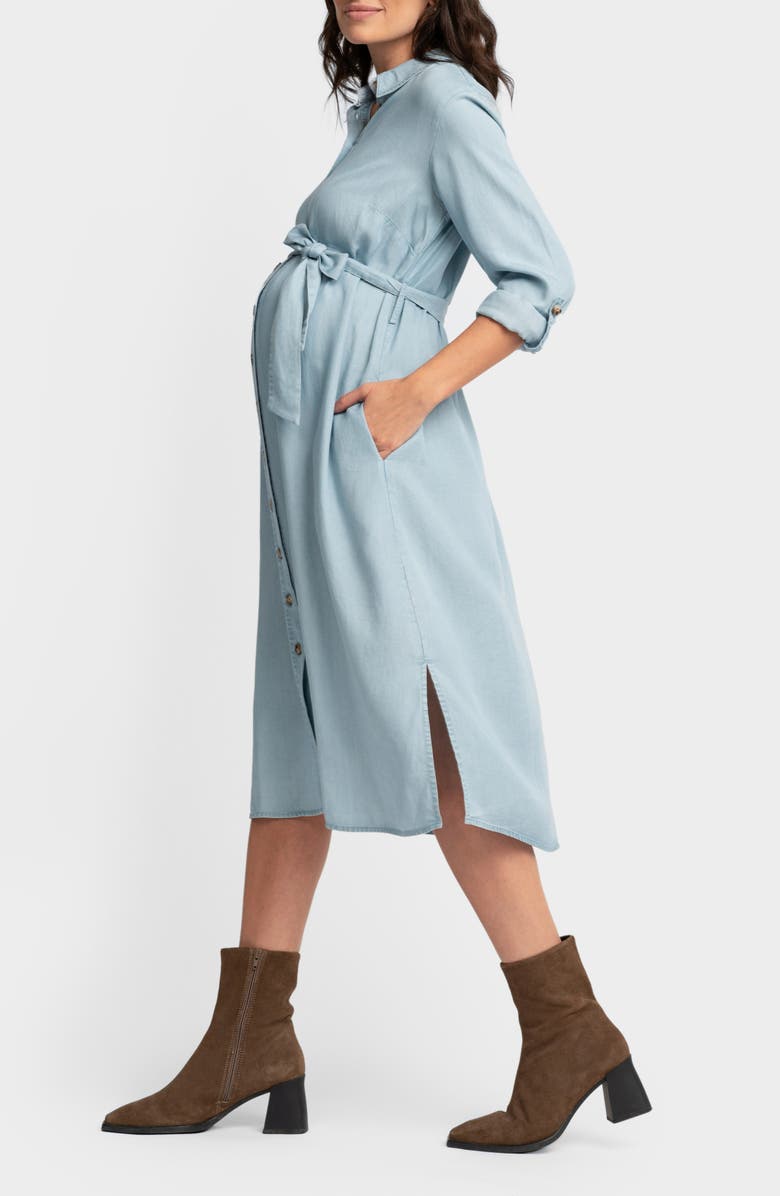 Seraphine Long Sleeve Chambray Maternity/Nursing Shirtdress, Alternate, color, 