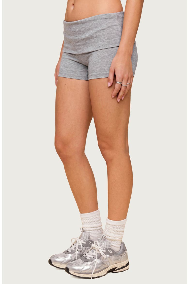 Audrea Foldover Stretch Cotton Bike Shorts, Alternate, color, DARK-GRAY-MELANGE