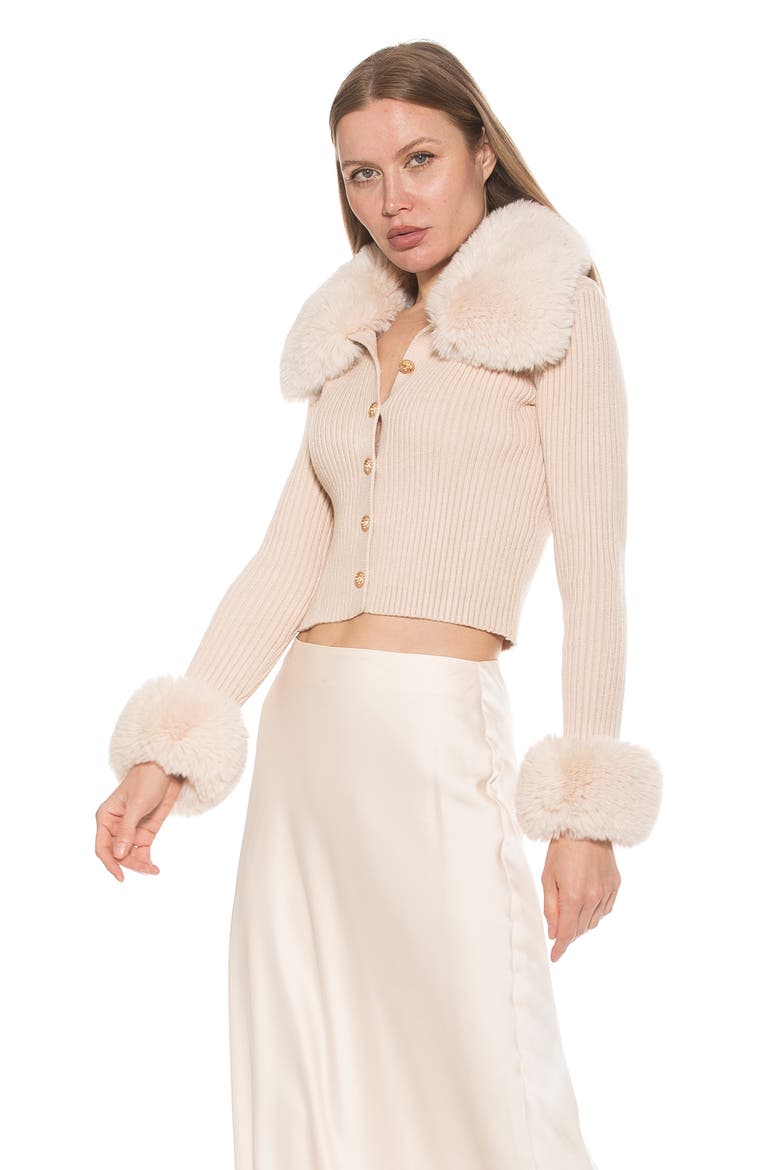 Taytum Button-Down Cardigan with Faux Fur Trim, Alternate, color, IVORY