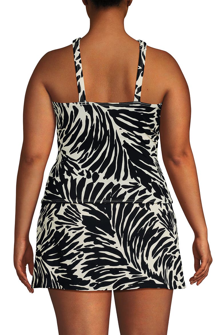 Criss Cross Halter Tankini Swimsuit Top, Alternate, color, Black/Egret White Leaf Scroll
