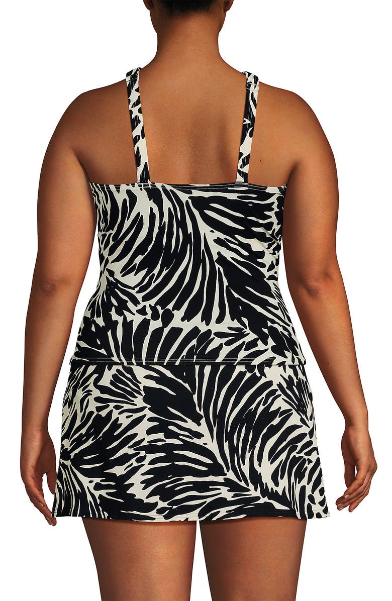 Lands' End Plus Size Criss Cross Halter Tankini Top, Alternate, color, Black/Egret White Leaf Scroll