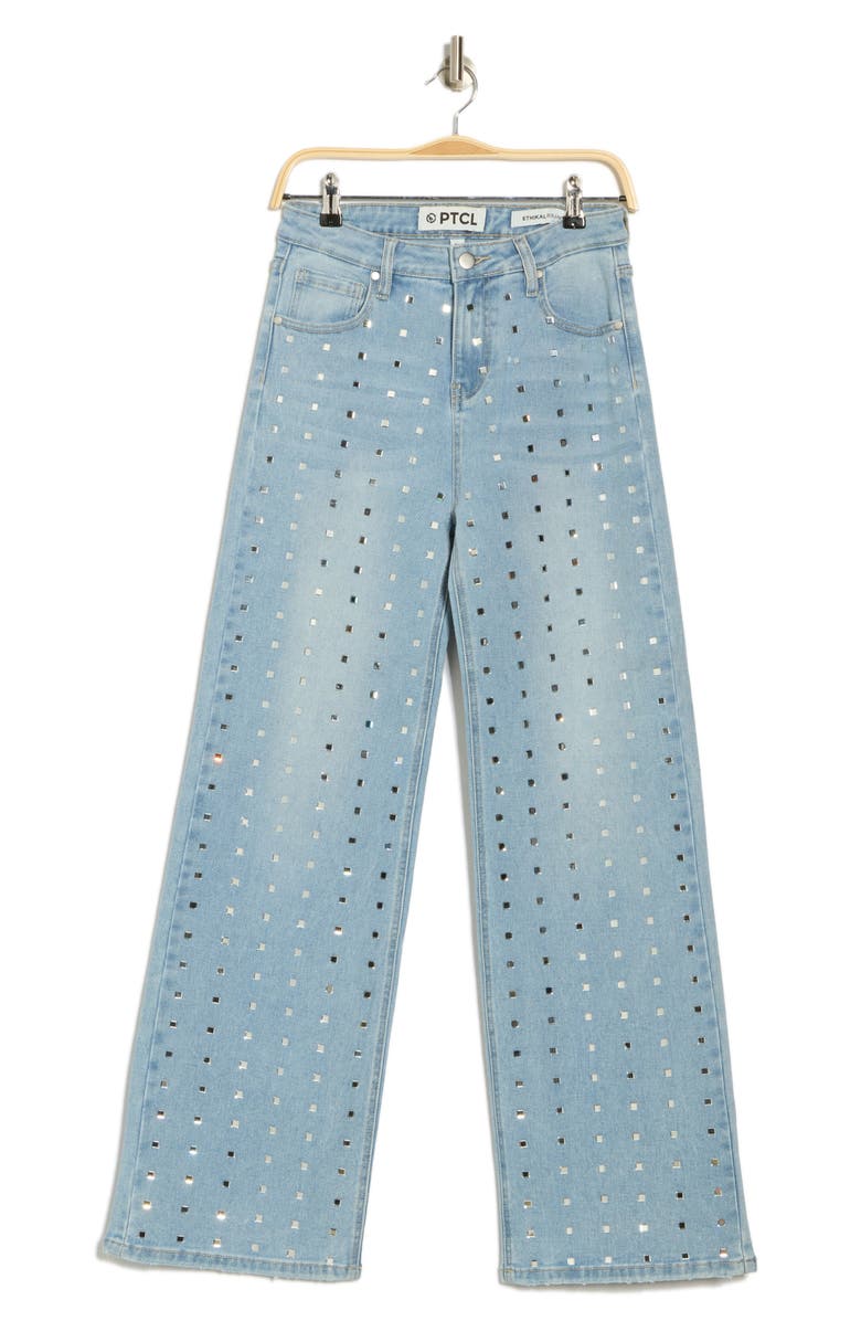 PTCL Rhinestone Embellished High Waist Ultrawide Leg Jeans, Alternate, color, Medium Blue