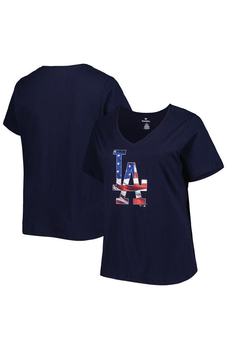 PROFILE Women's Navy Los Angeles Dodgers Plus Size Americana V-Neck T-Shirt, Main, color, 