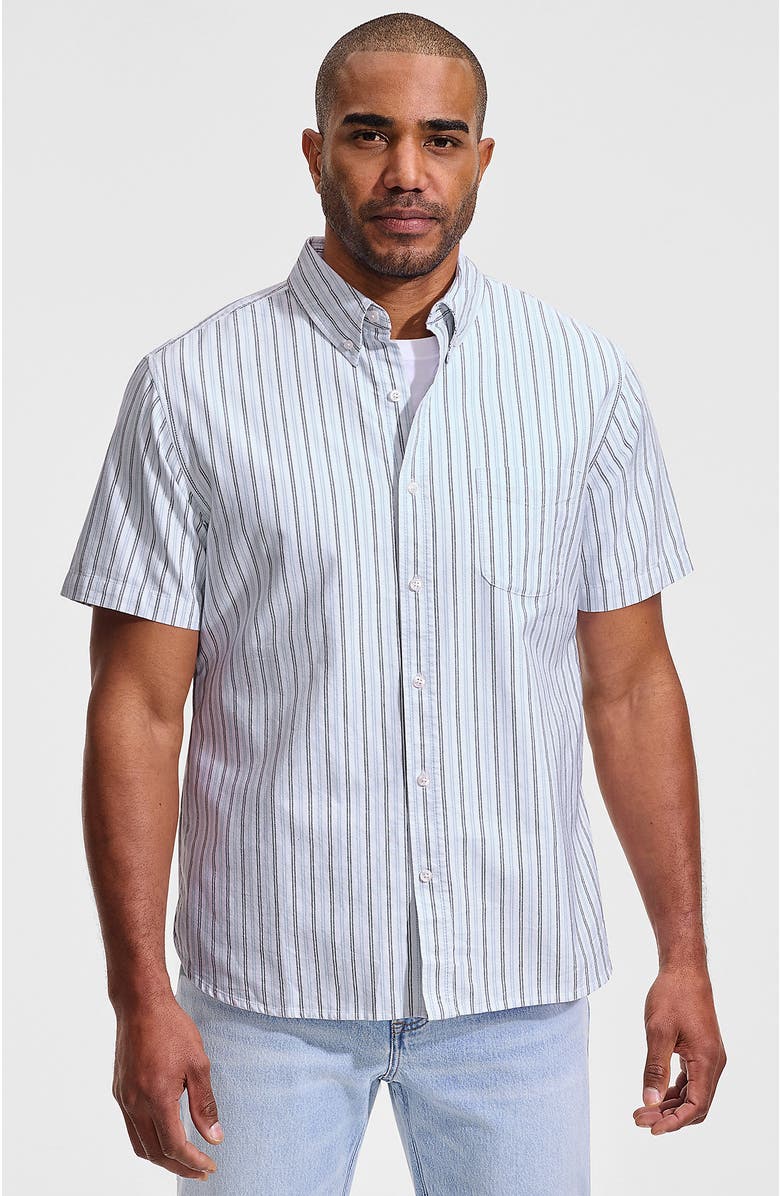 Lands' End Short Sleeve Sail Rigger Shirt, Main, color, White/Soft French Blue Stripe