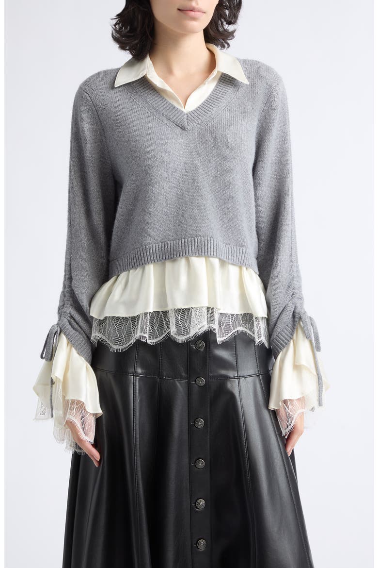Milla Layered Pullover, Main, color, HEATHER GREY/ IVORY