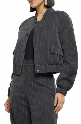 River Island Heat Seal Pinstripe Bomber Jacket