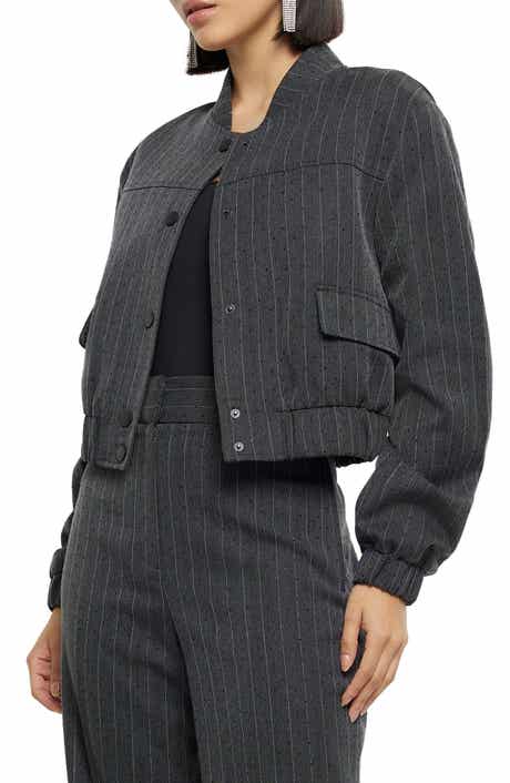 River Island Heat Seal Pinstripe Bomber Jacket