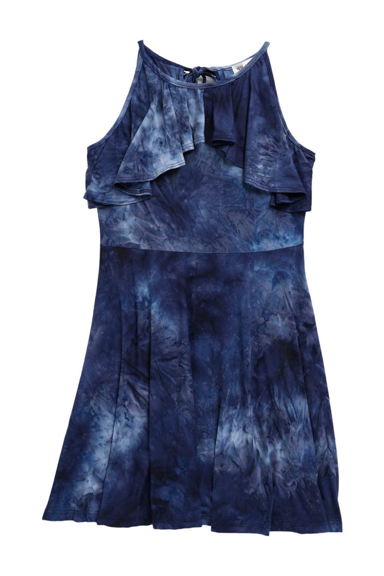 Ruffle Tie Dye Sleeveless Dress, Main, color, BLUE