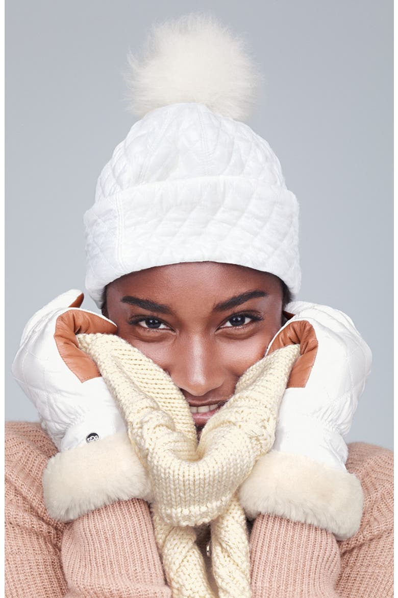 Australia Water Resistant Quilted Hat with Genuine Shearling Pompom, Alternate, color, GREY
