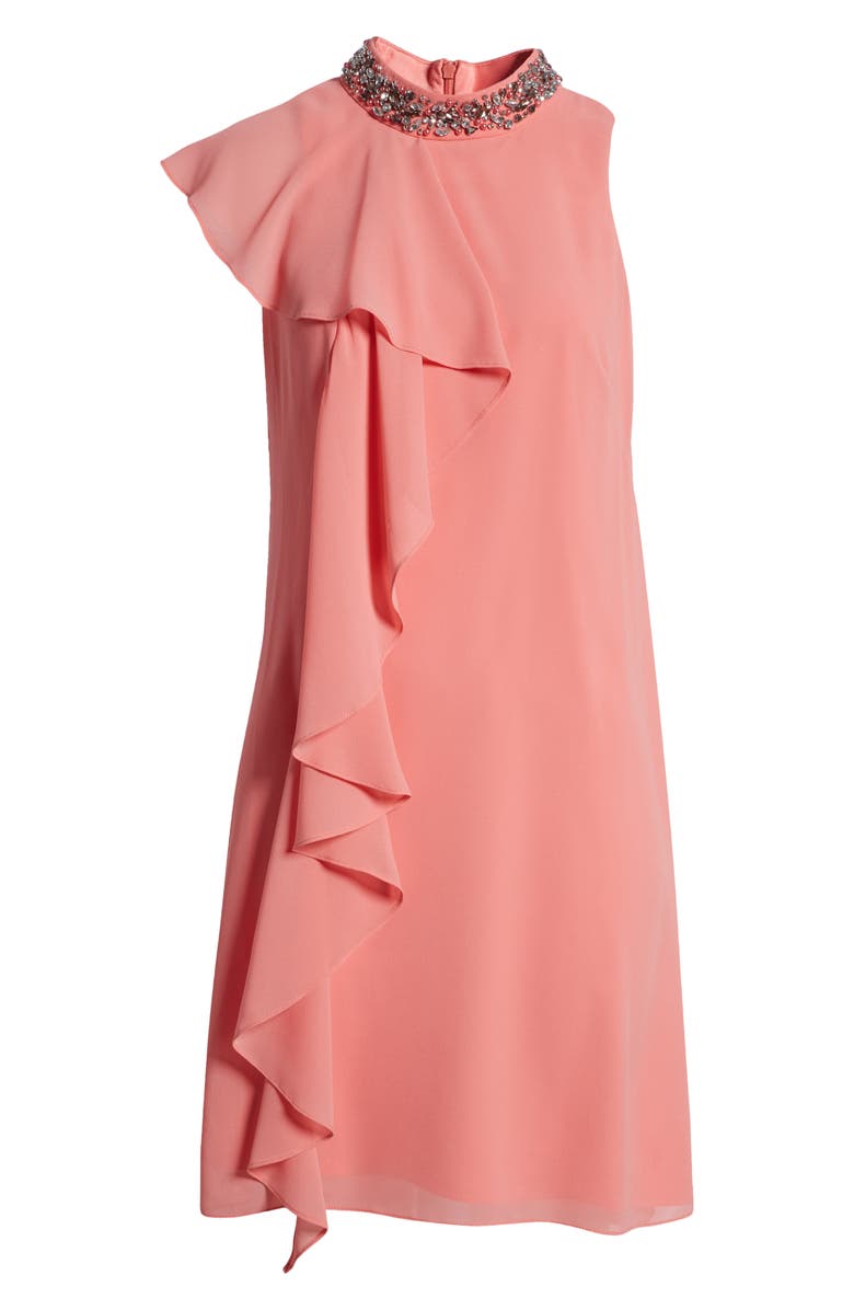 Vince Camuto Beaded Ruffle Sleeveless Dress, Alternate, color, Guava