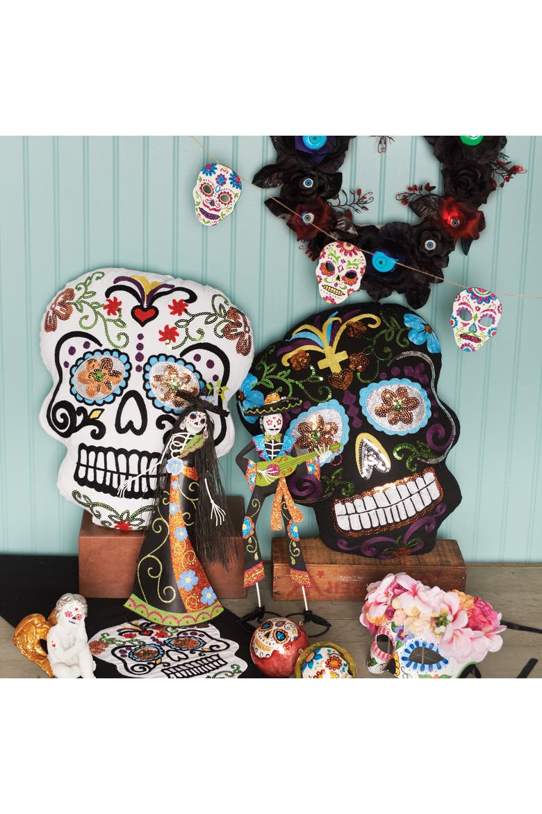 Dia de Muertos Sugar Skull Ball Ornament A/2, Alternate, color, White