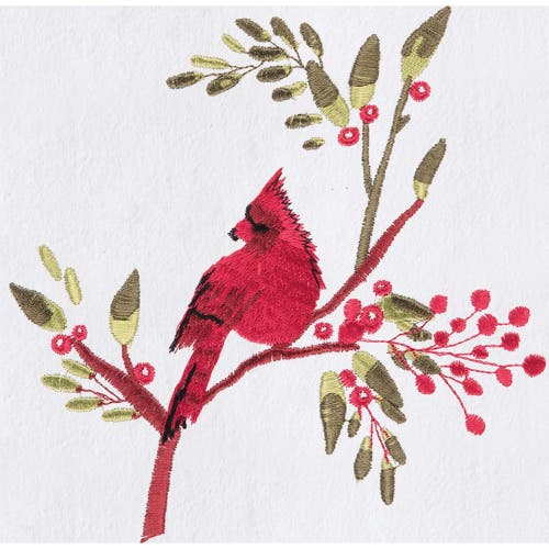 C & F Home C&f Home Holiday Winter Themed Single Red Cardinal Embroidered Sitting On Red Berry Tree Flour Sack In White