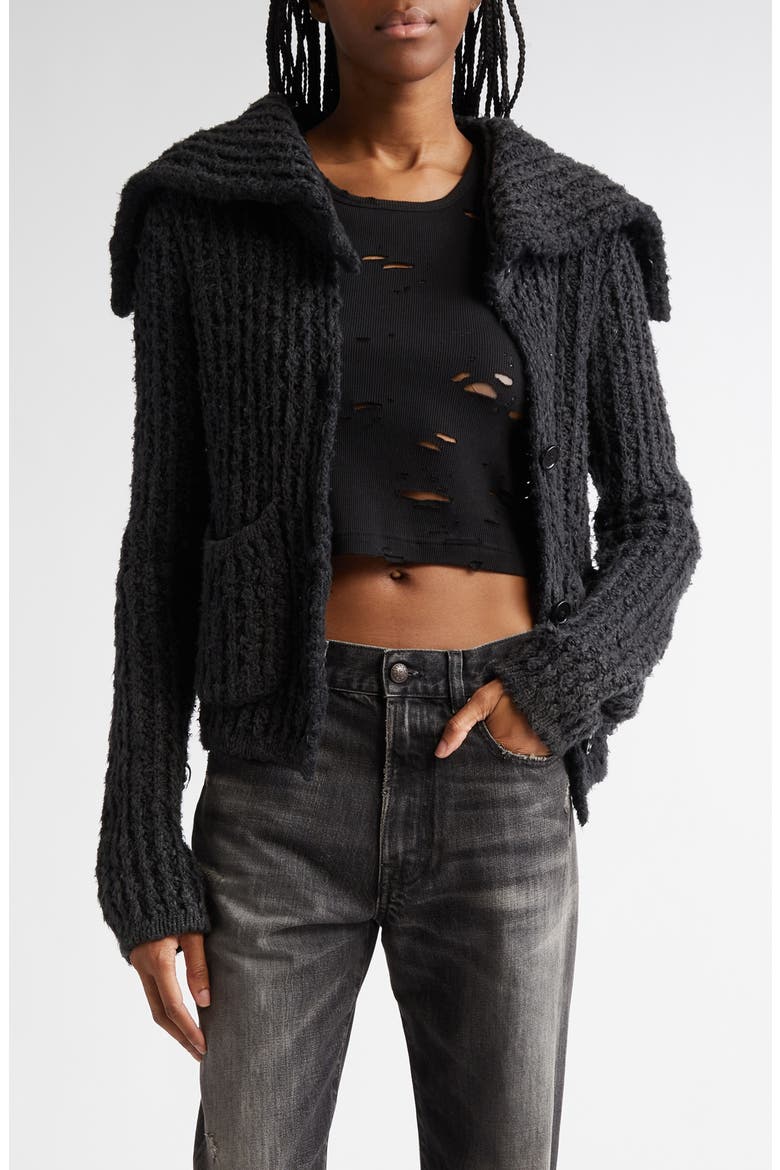 High Neck Shrunken Rib Cardigan, Main, color, WASHED BLACK