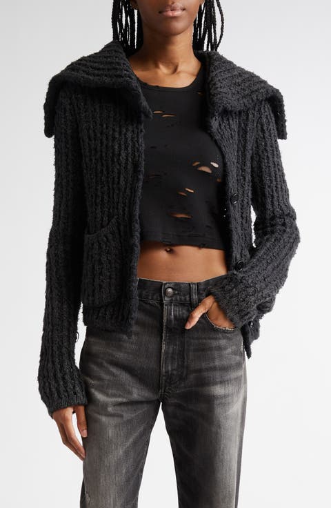 High Neck Shrunken Rib Cardigan