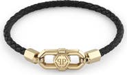 PHILIPP PLEIN Yellow Gold Leather Bracelet Plein Edge Men
