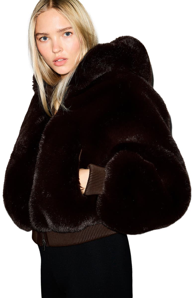 SKIMS Shrunken Faux Fur Hoodie Jacket, Alternate, color, 