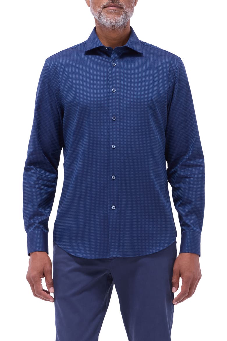 Axel Shaped Fit Jacquard Button-Up Shirt, Main, color, INDIGO