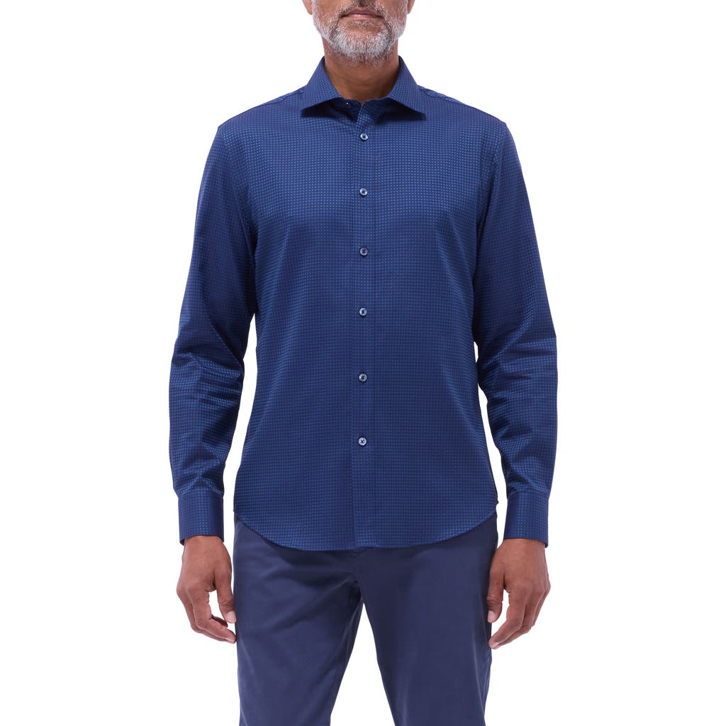 Bugatchi Axel Shaped Fit Jacquard Button-up Shirt In Indigo