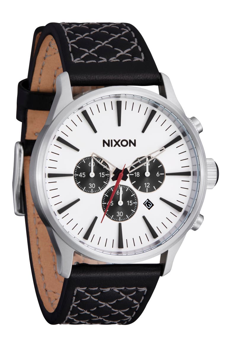 Sentry Chronograph Leather Strap Watch, 42mm, Main, color, CHROME / CLOUD SUNRAY / BLACK