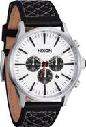Nixon Sentry Chronograph Leather Strap Watch, 42mm