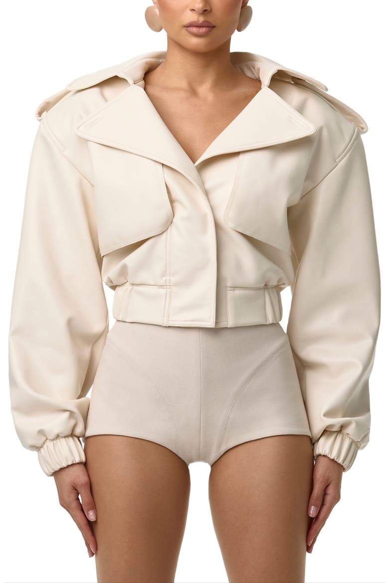 Faux Leather Crop Jacket, Main, color, BONE