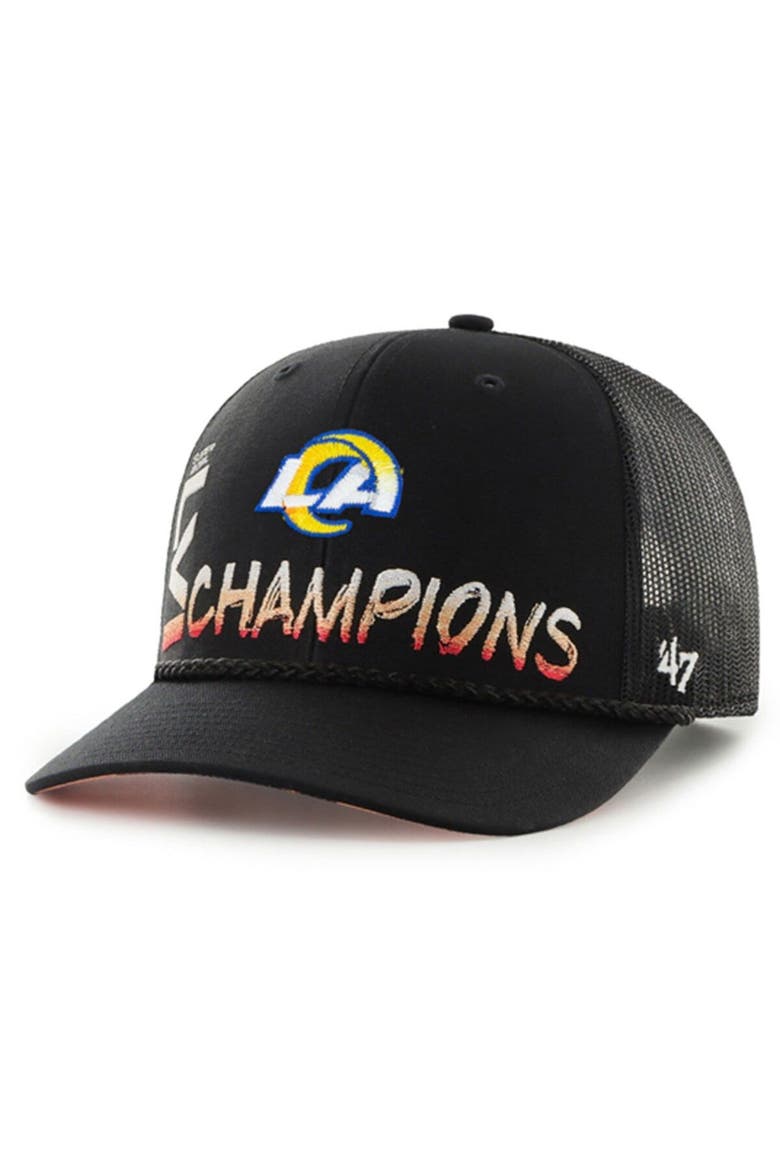 Men's '47 Black Los Angeles Rams Super Bowl LVI Champions Sunset Trucker Adjustable Hat, Main, color, Black