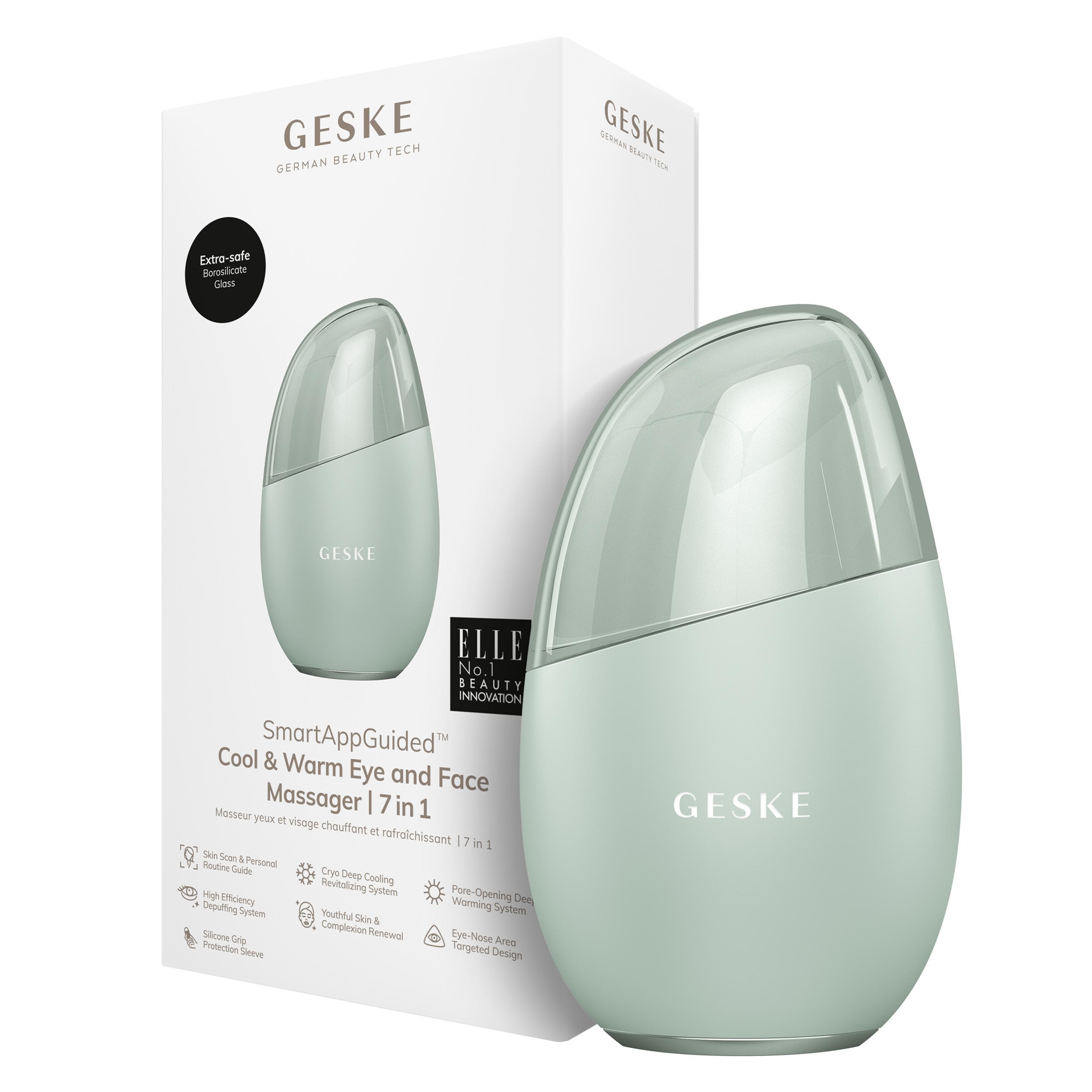 GESKE SmartAppGuided Cool & Warm Eye & Face Massager | 7 in 1 in Green 
