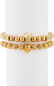 EYE CANDY LOS ANGELES Men's Set of 2 Adrian Skull & Crown Beaded Bracelets