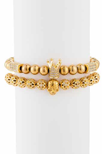 EYE CANDY LOS ANGELES Men's Set of 2 Adrian Skull & Crown Beaded Bracelets