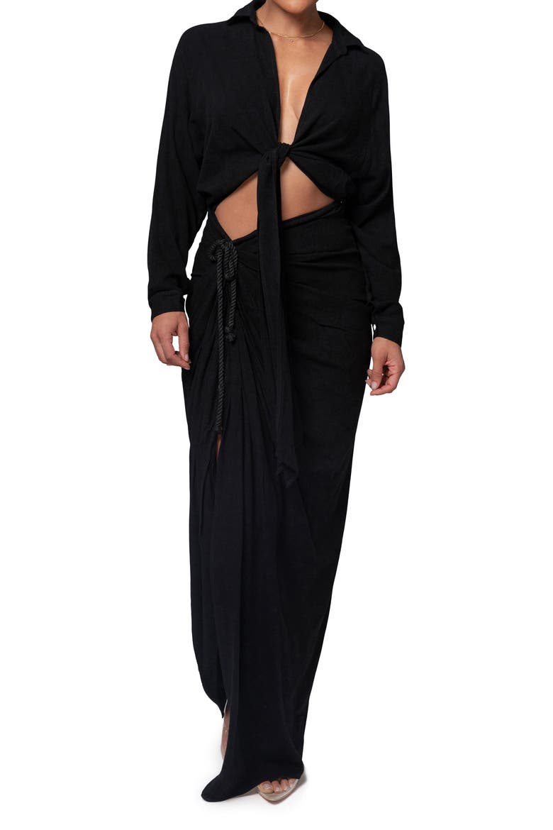 Noelia Slit Cotton & Linen Maxi Skirt, Alternate, color, BLACK