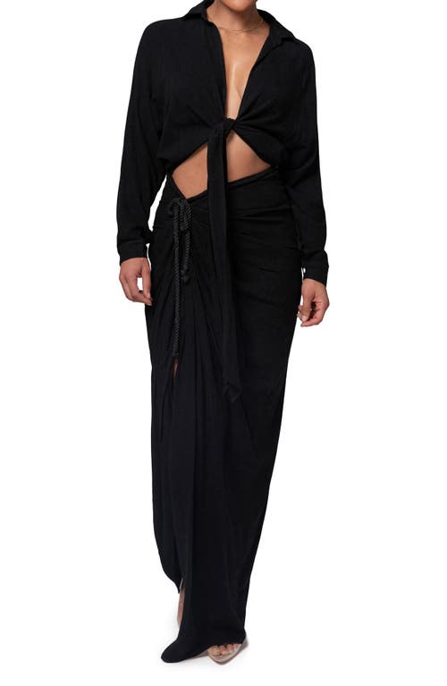 Jluxlabel Noelia Slit Cotton & Linen Maxi Skirt In Black
