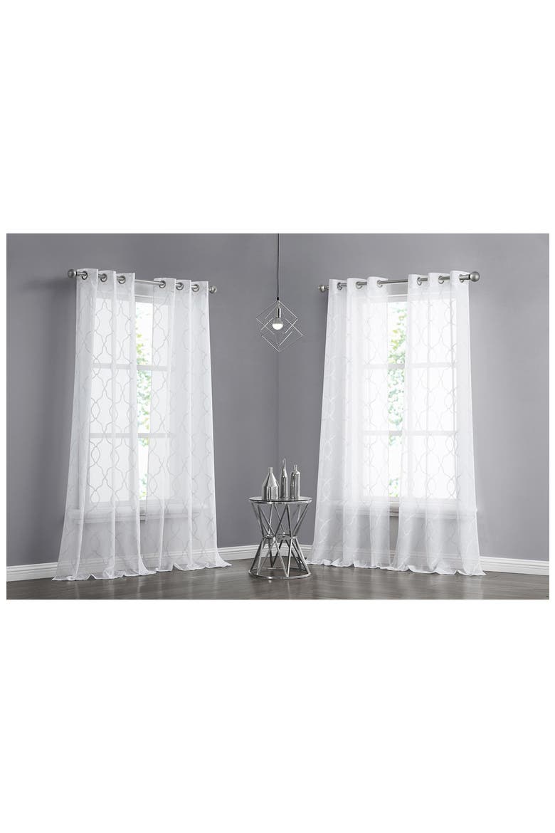 Set of 4 Print Sheer Curtain Panels, Main, color, WHITE