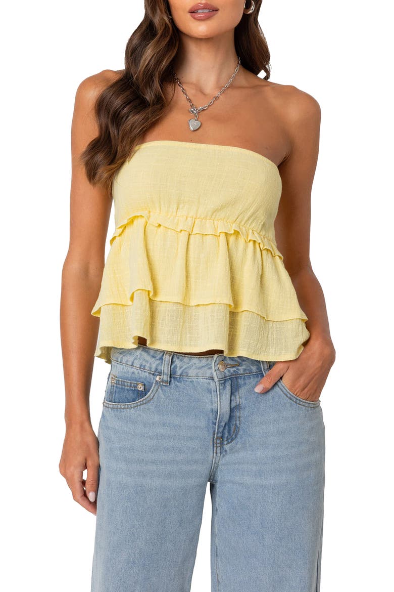 Smocked Ruffle Strapless Top, Main, color, YELLOW
