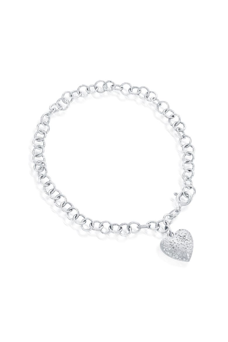 Diamond Cut Heart Bracelet, Alternate, color, Silver
