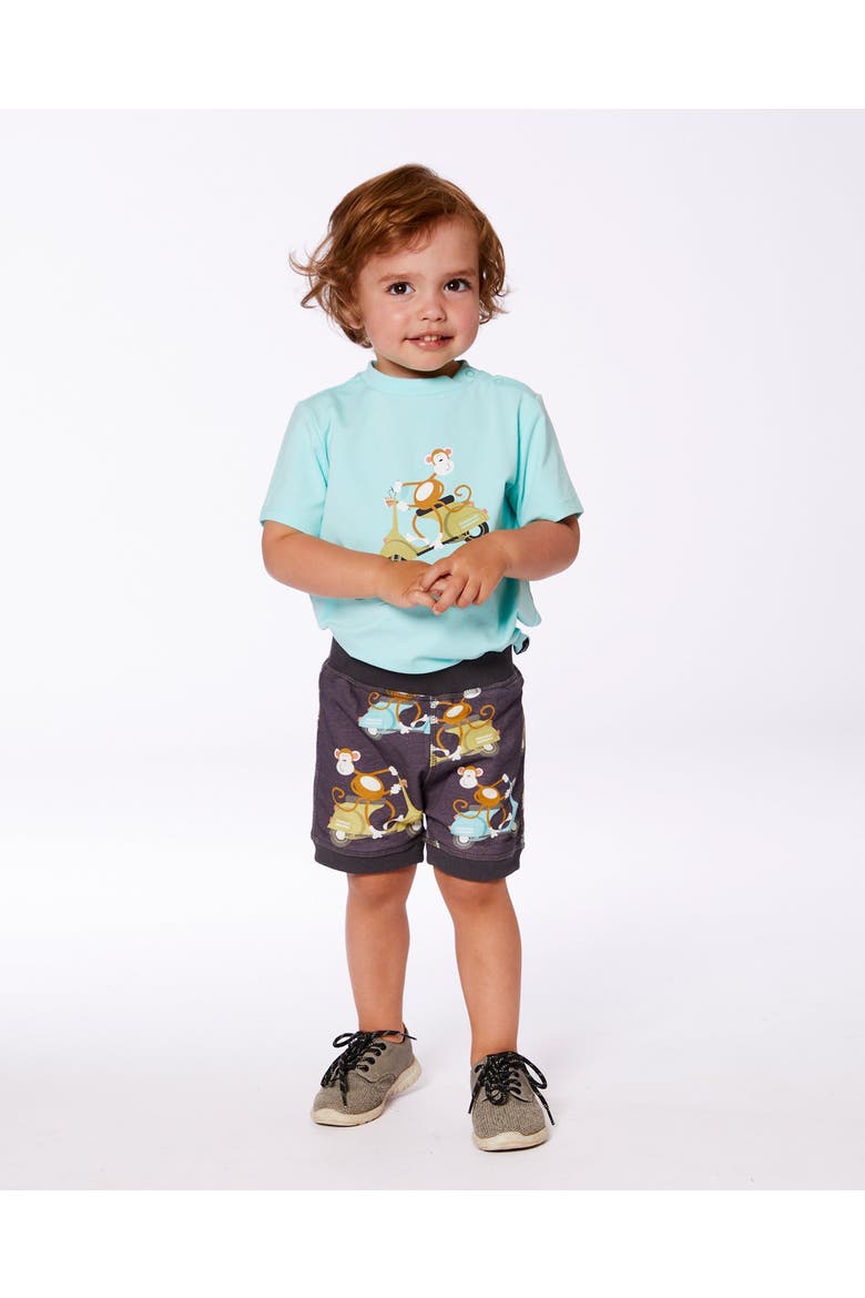 Baby Boy's Two-Piece Top And Short Set Monkey On Navy And Turquoise Moped, Alternate, color, Monkey On Navy And Turquoise