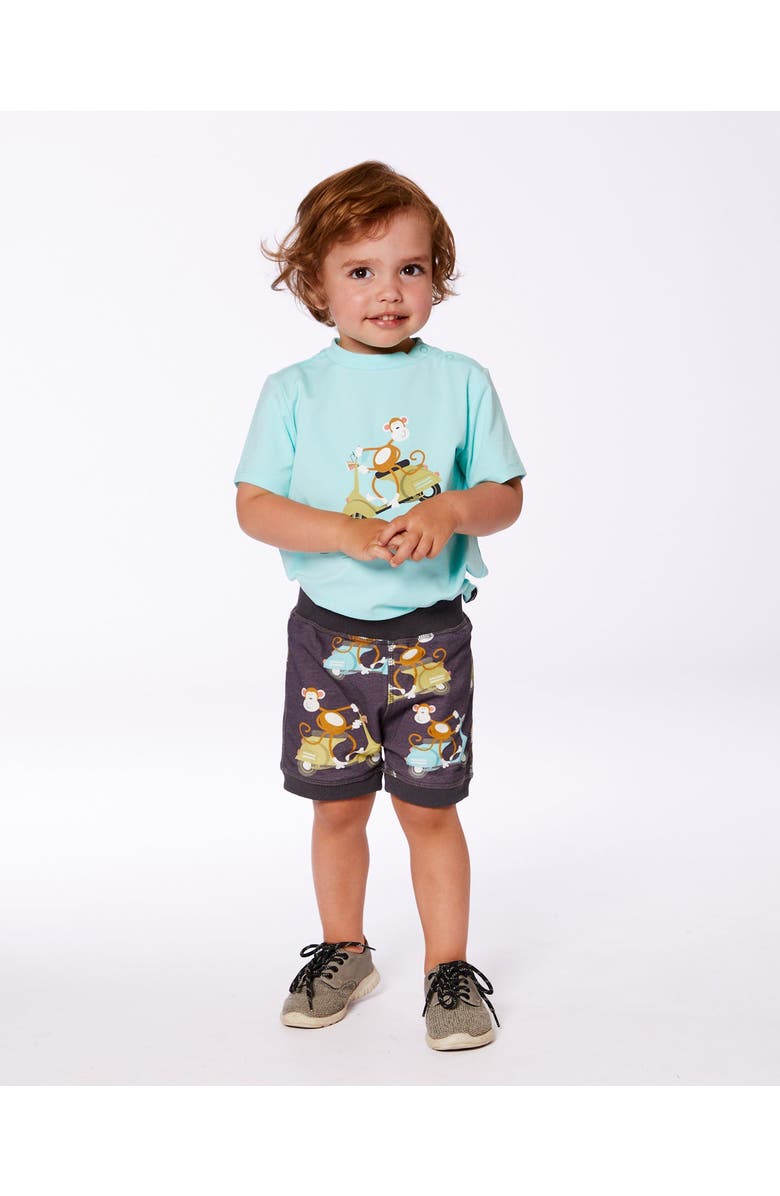 Deux par Deux Baby Boy's Two-Piece Top And Short Set Monkey On Navy And Turquoise Moped, Alternate, color, Monkey On Navy And Turquoise