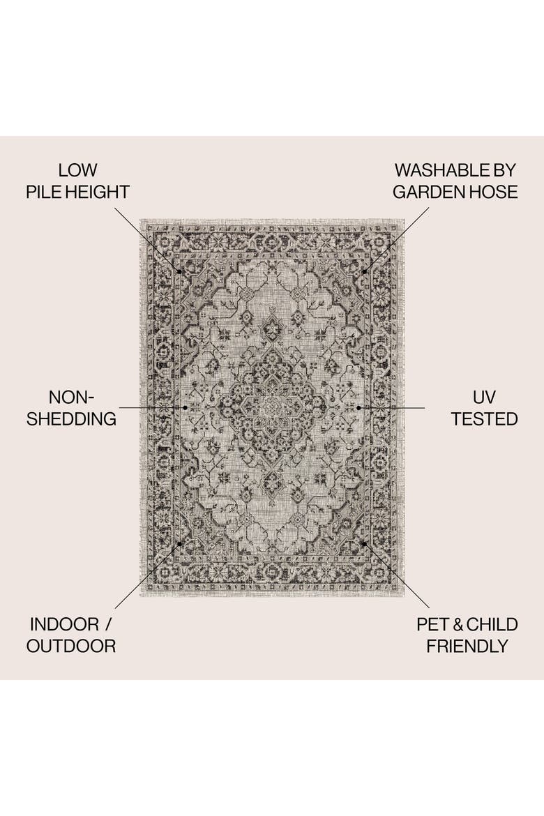 Rozetta Boho Medallion Textured Weave Indoor/Outdoor Area Rug, Alternate, color, Gray/Black