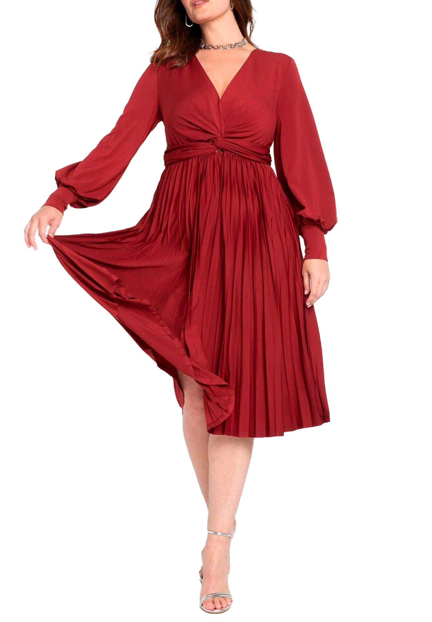 Knot Front Pleated Skirt Dress