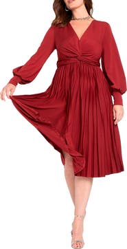 ELOQUII Knot Front Pleated Skirt Dress