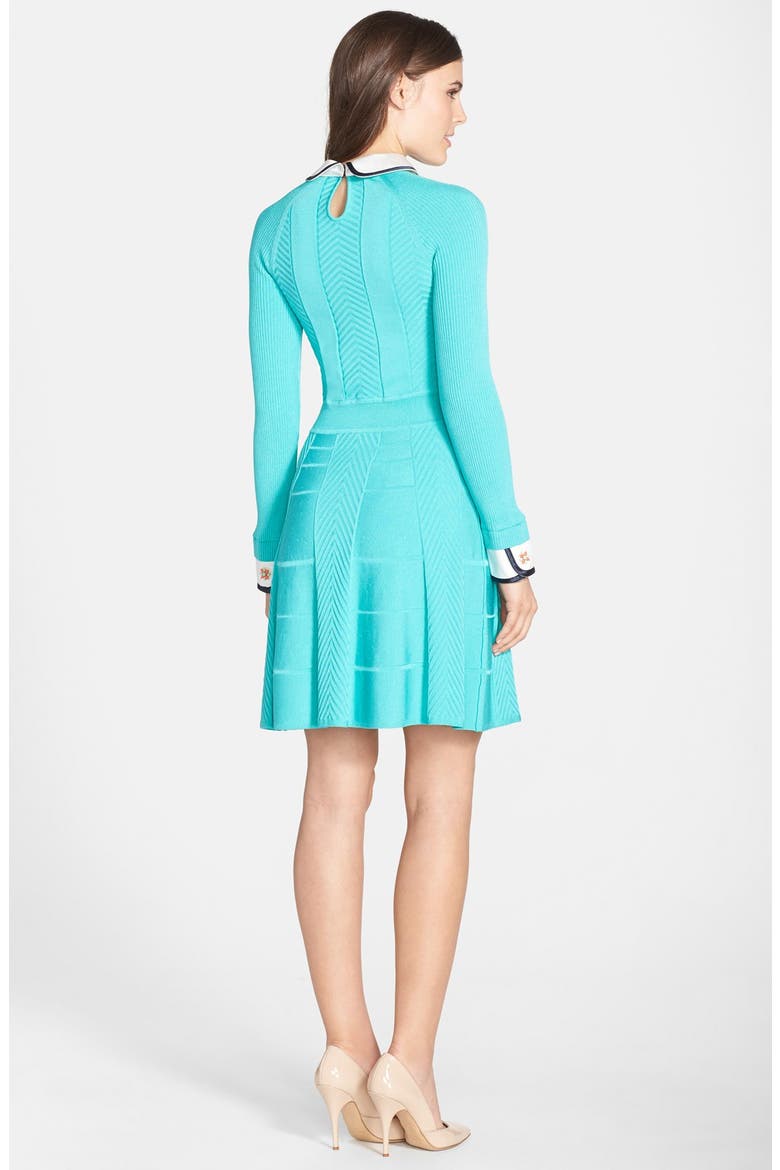 'Nola' Textured Knit Fit & Flare Shirtdress, Alternate, color, AQUA CRUSH