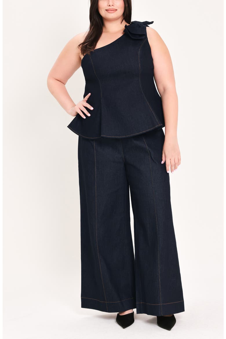 One Shoulder Bow Cotton Blend Top, Alternate, color, DARK DENIM
