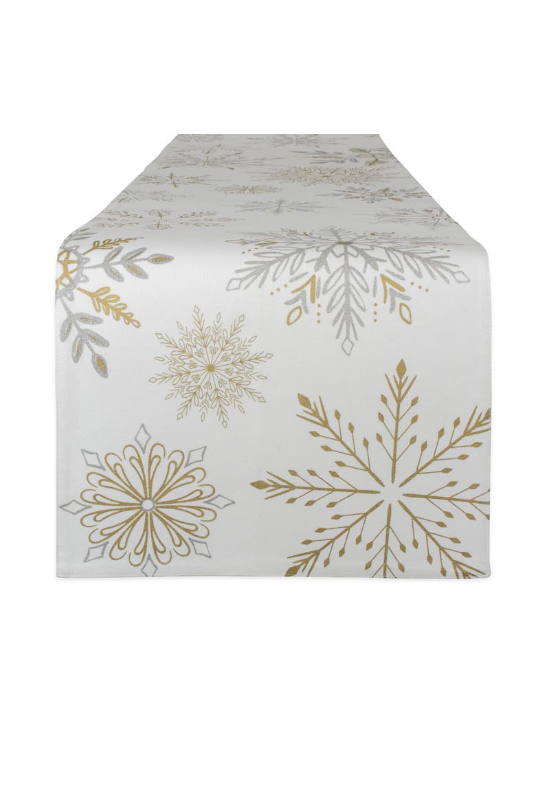 Snowflake Sparkle Printed Table Runner, Main, color, Snowflake Sparkle