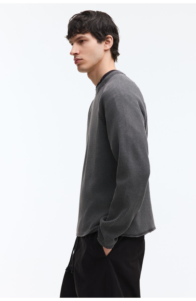 H&M Regular Fit Long-sleeved Waffled Top, Alternate, color, Dark Gray