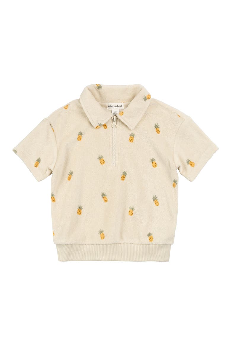 Kids' Pineapple Print Terry Cloth Half Zip Polo, Main, color, BEIGE