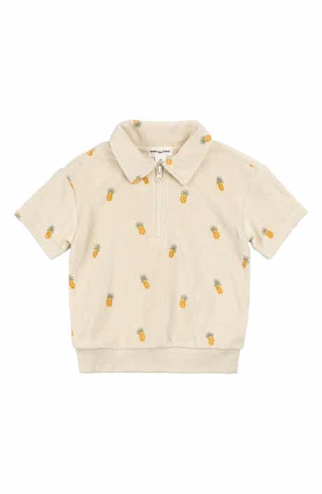 MILES THE LABEL Kids' Pineapple Print Terry Cloth Half Zip Polo